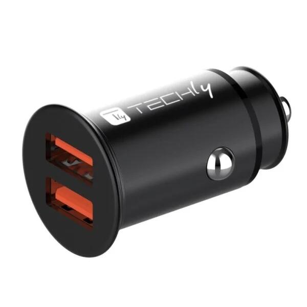Mini Caricatore da Auto 2 Porte USB-A Ricarica veloce 36W Metallo Nero