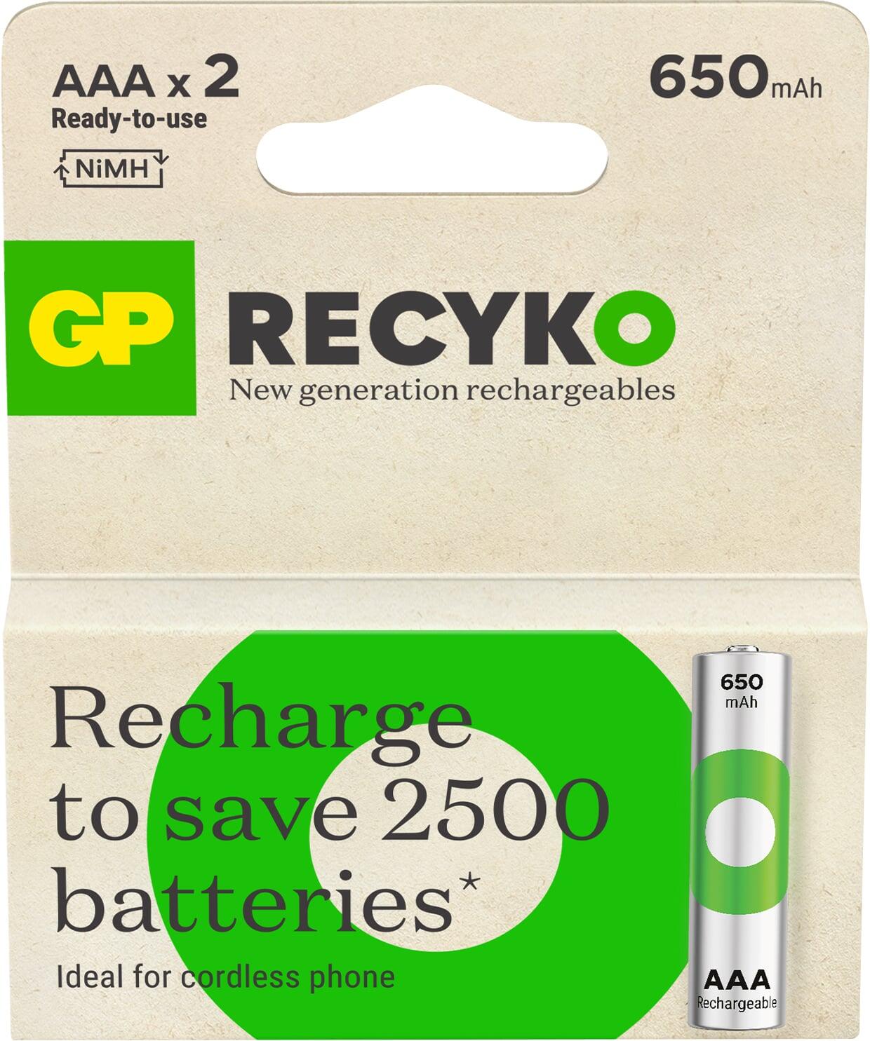 Blister 2 Batterie Ricaricabili Mini Stilo AAA 650 mAh GP Recyko