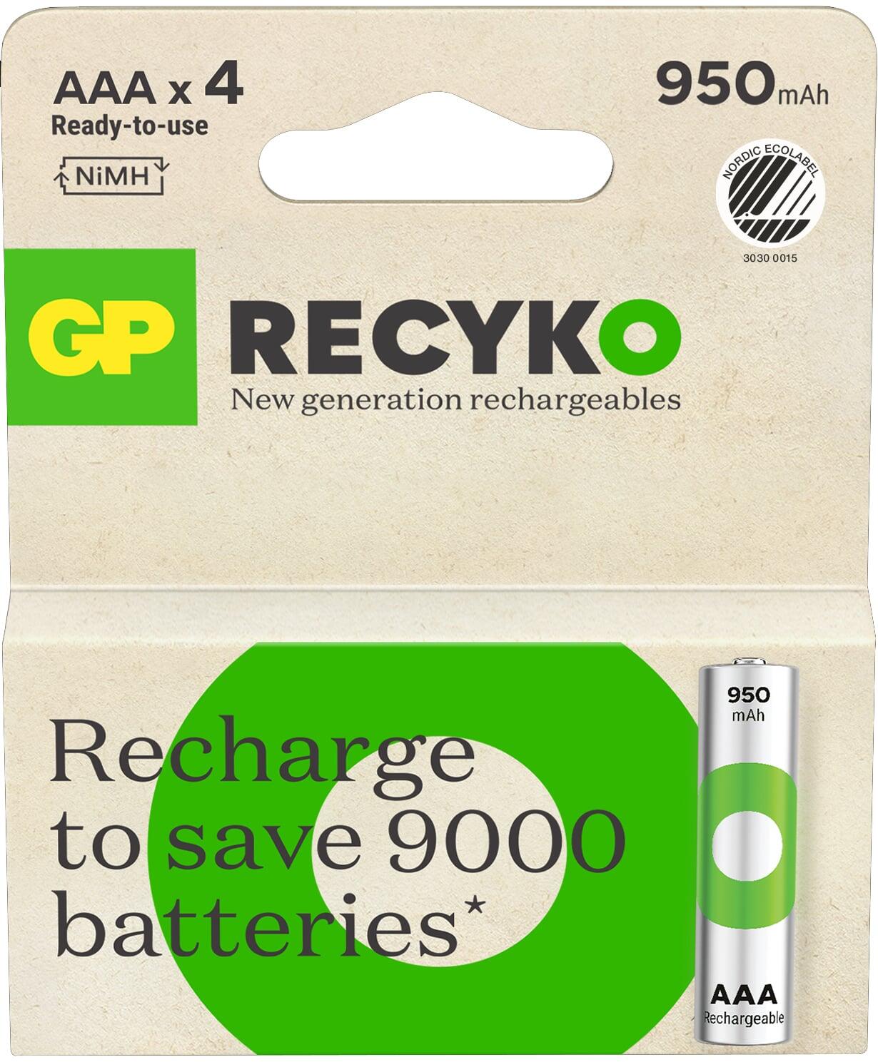 Blister 4 Batterie Ricaricabili AAA Mini Stilo 950 mAh GP ReCyko