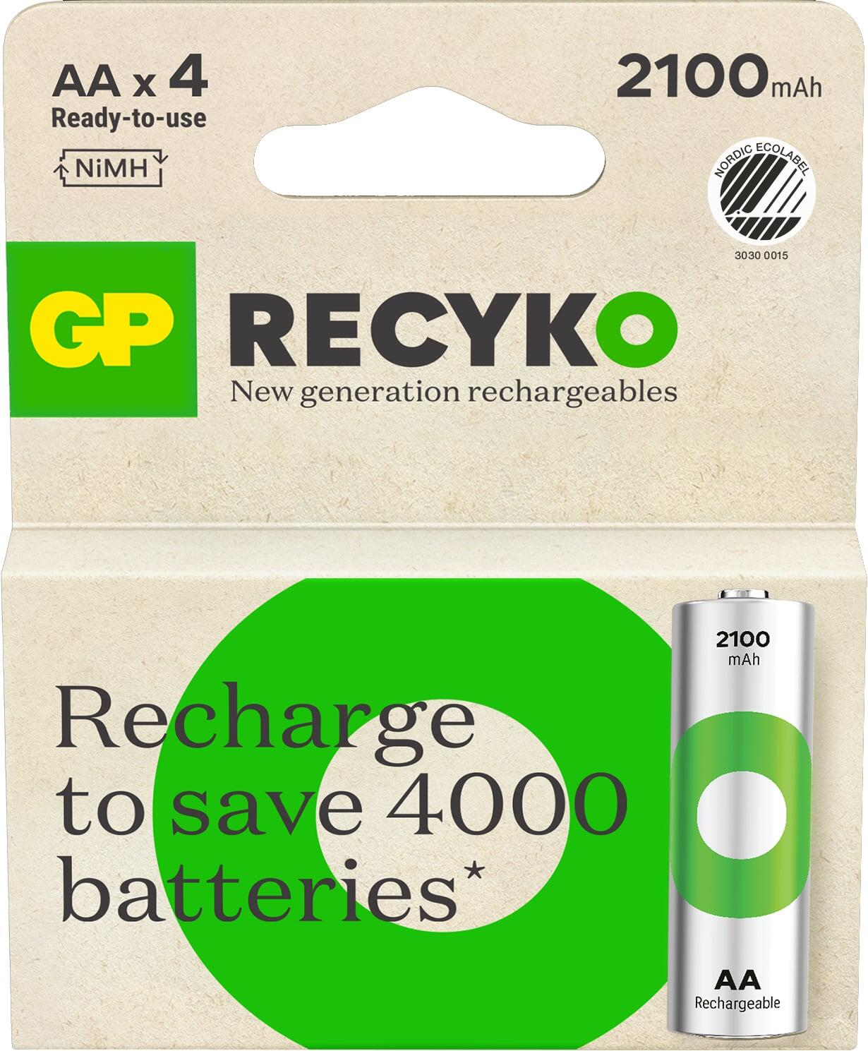 Blister 4 Batterie Ricaricabili AA Stilo 2100 mAh GP ReCyko