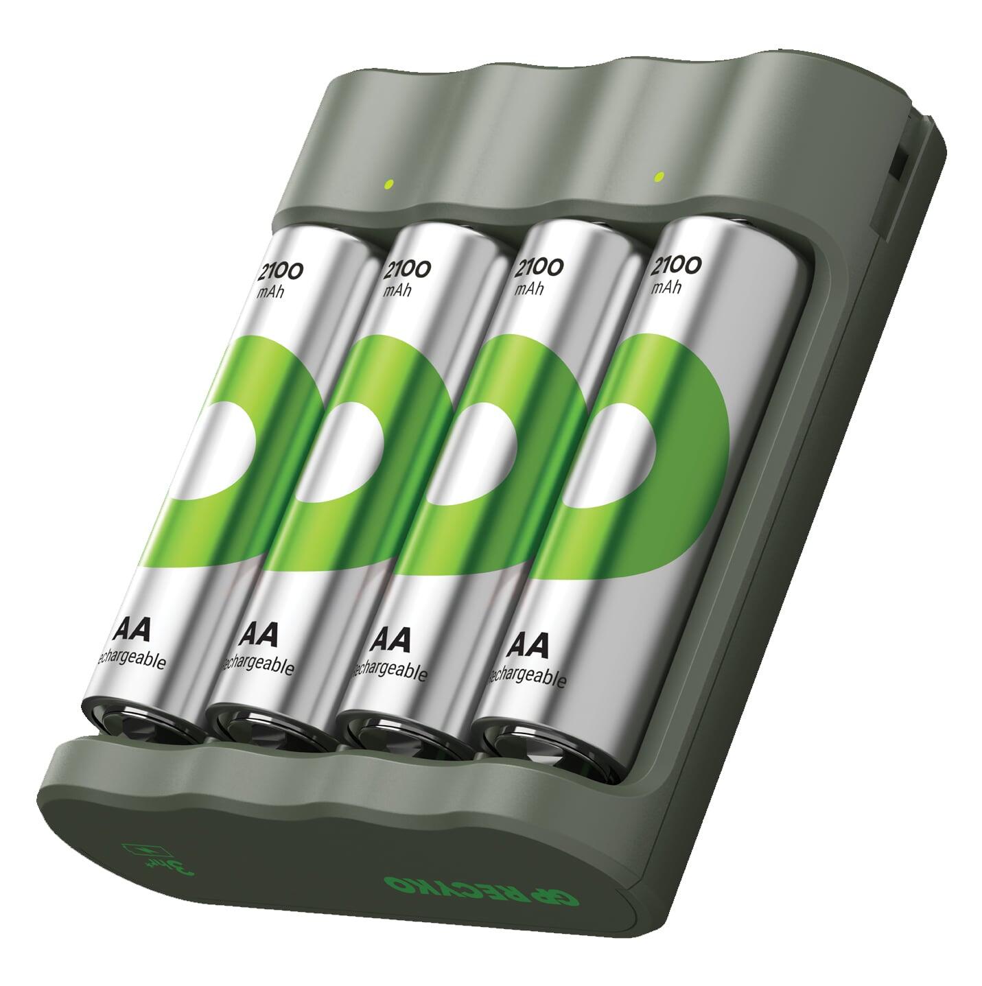 Caricabatterie per AA e AAA con 4 Batterie AA NiMH da 2100 mAh Incluse