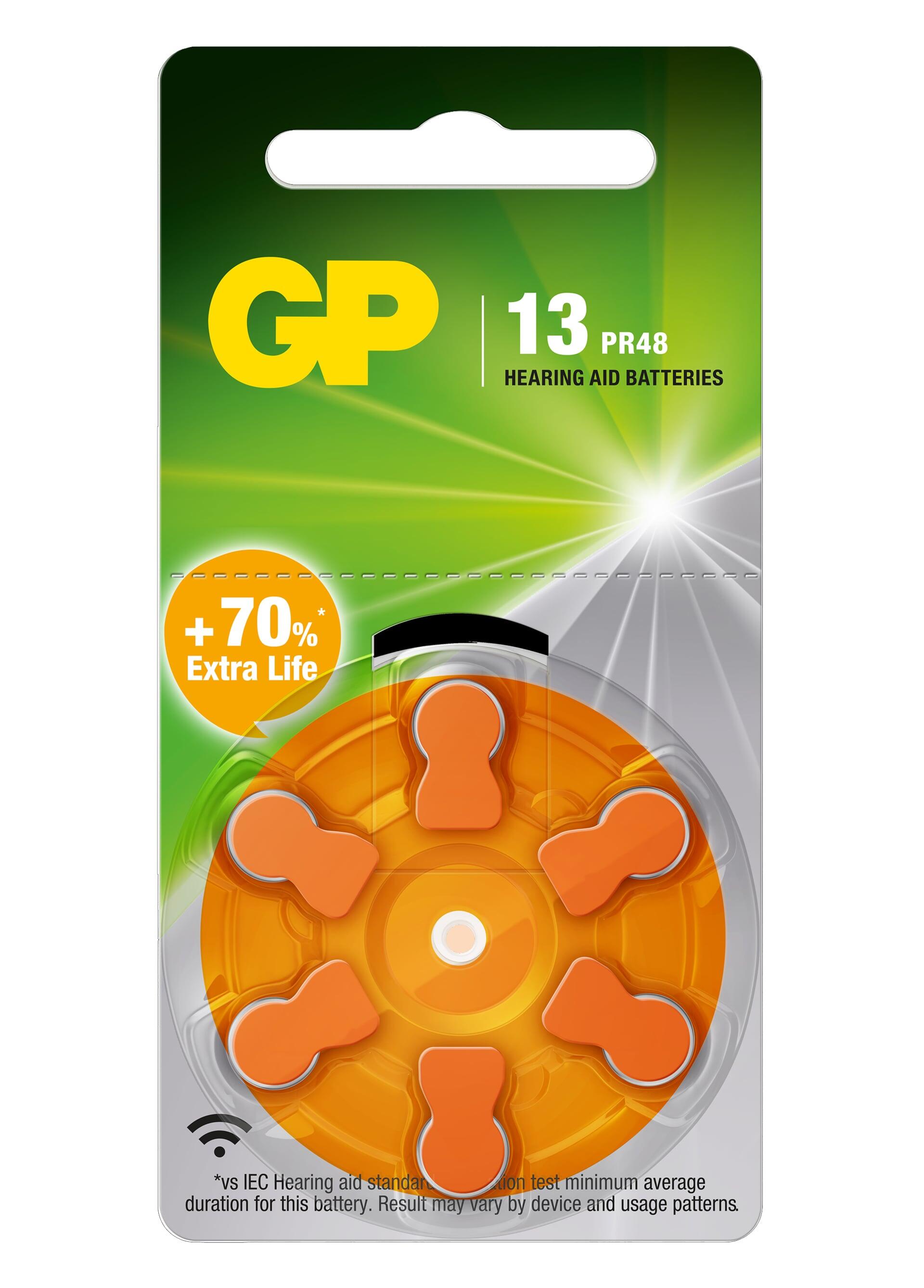 Blister 6 Batterie a Bottone PR48 ZA13 AC13 DA13 per Protesi Acustiche