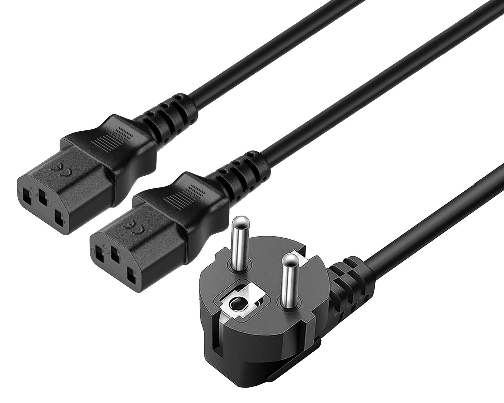 Cavo alimentazione Schuko 10A a sdoppiato con 2 C13, 1,8 mt nero