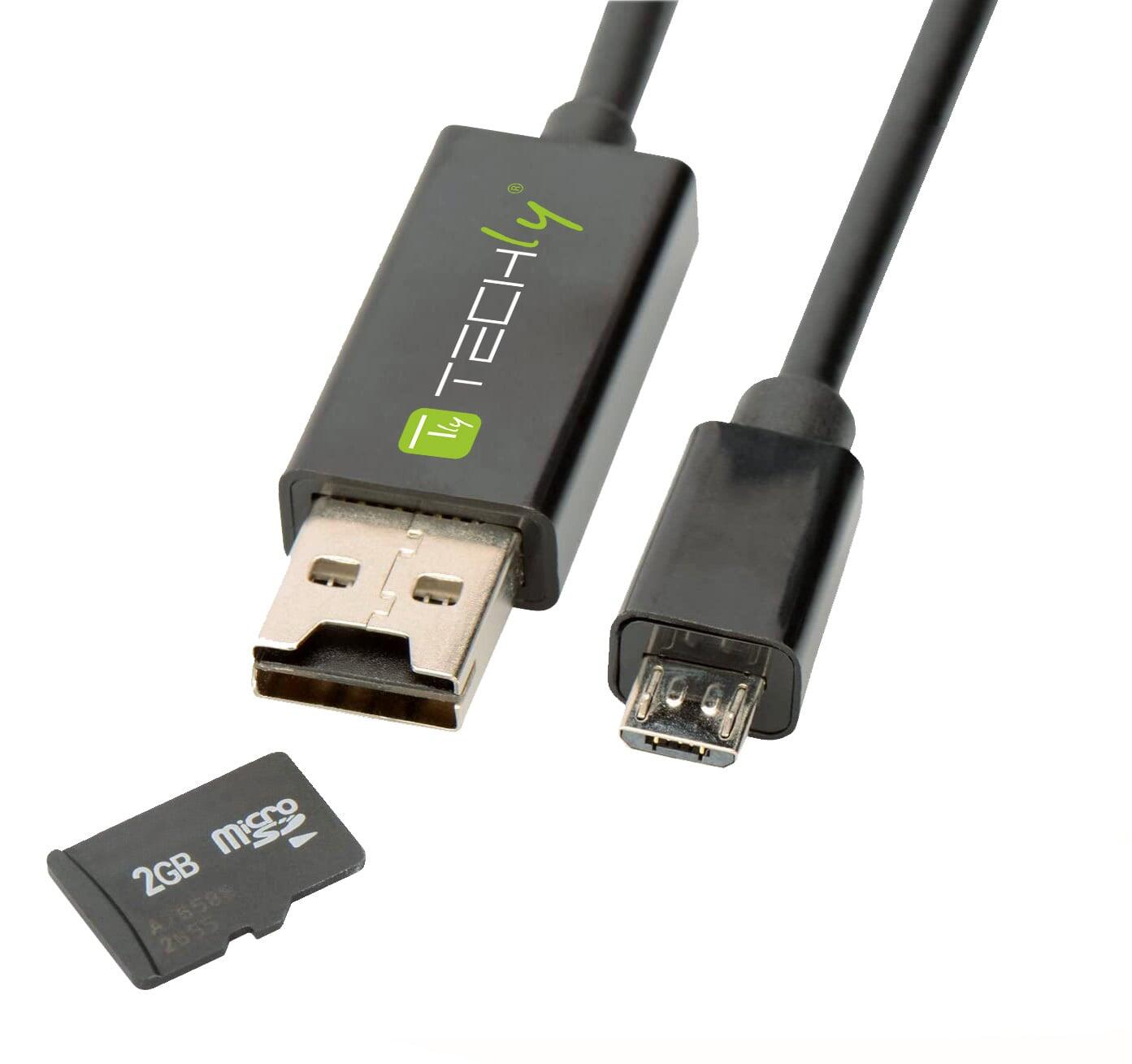Cavo USB OTG Micro B / USB A con Lettore Micro SD/SDHC 26cm Nero