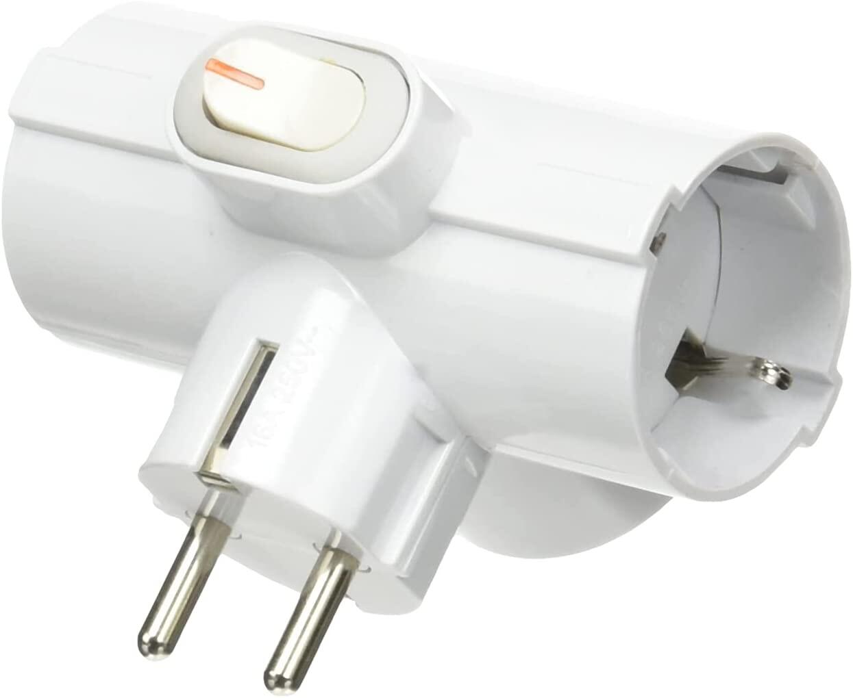 Adattatore Triplo Schuko Spina 2P+T 3 Prese 16A Bianco