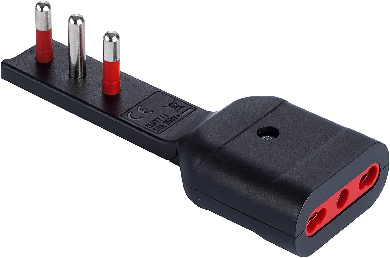 Adattatore Salvaspazio Extra Flat Spina e Presa Italiana 16A 2P+T Angolata Nero