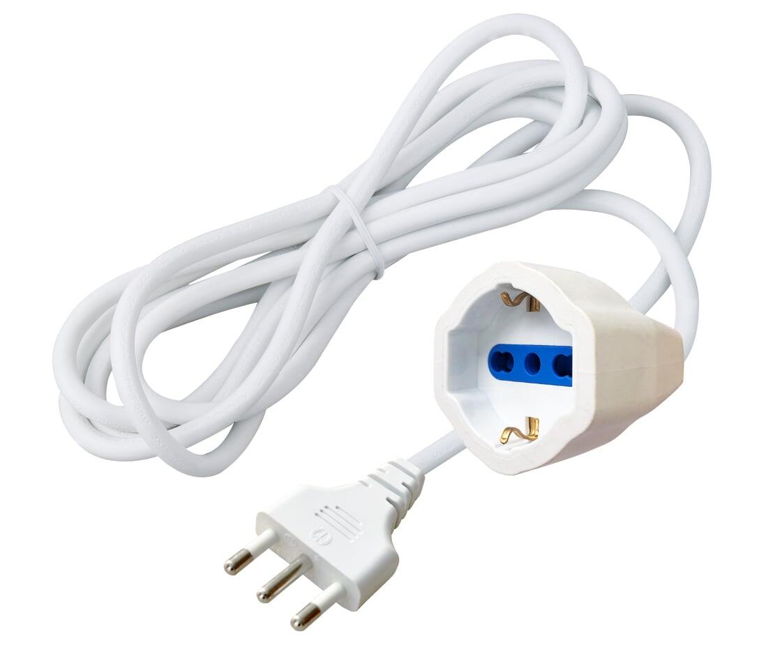 Cavo Prolunga Alimentazione Italiana 16A Maschio / Schuko Femmina 5m Bianco