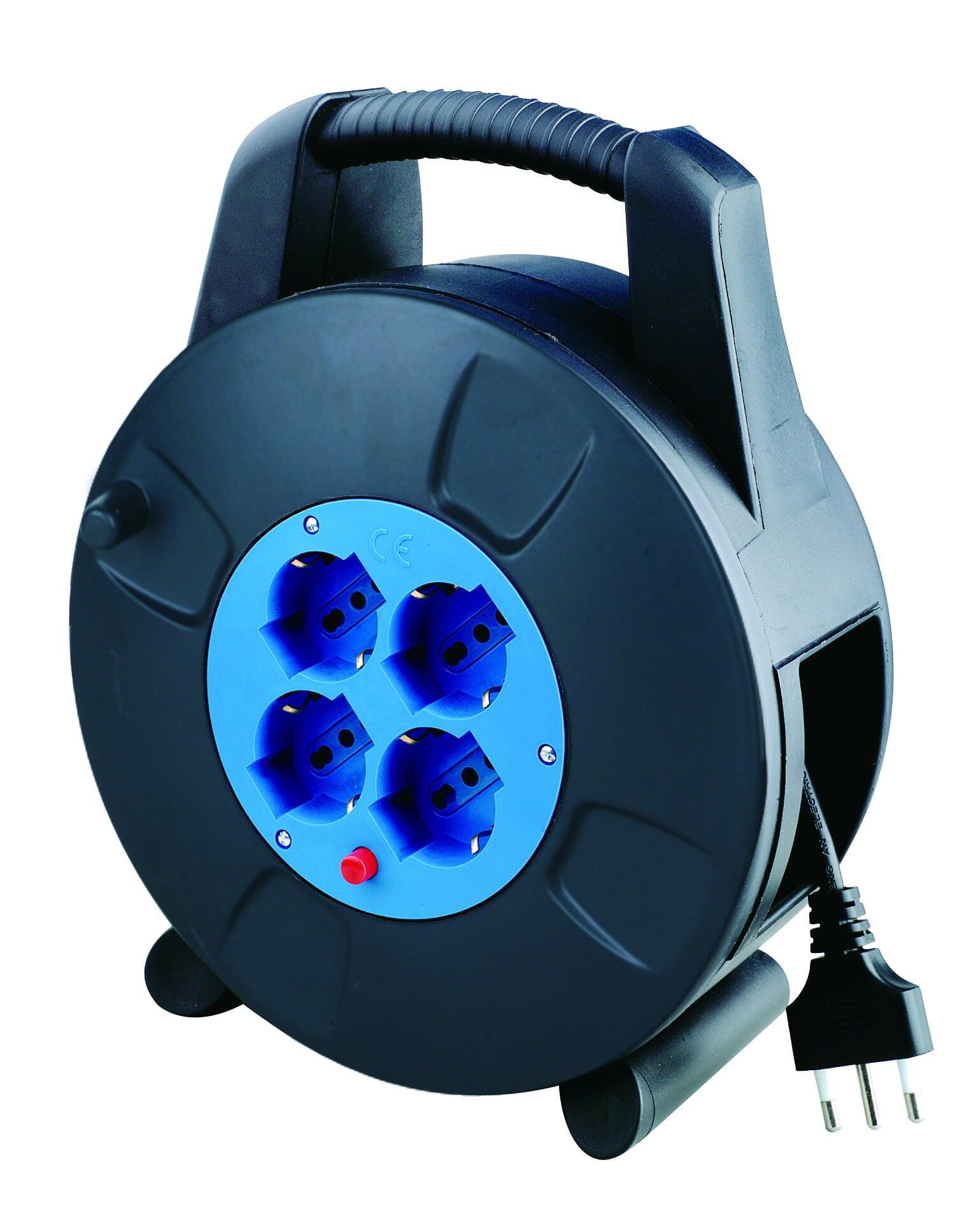 Prolunga Alimentazione Avvolgicavo 4 prese bipasso/Schuko 10m Protezione Termica