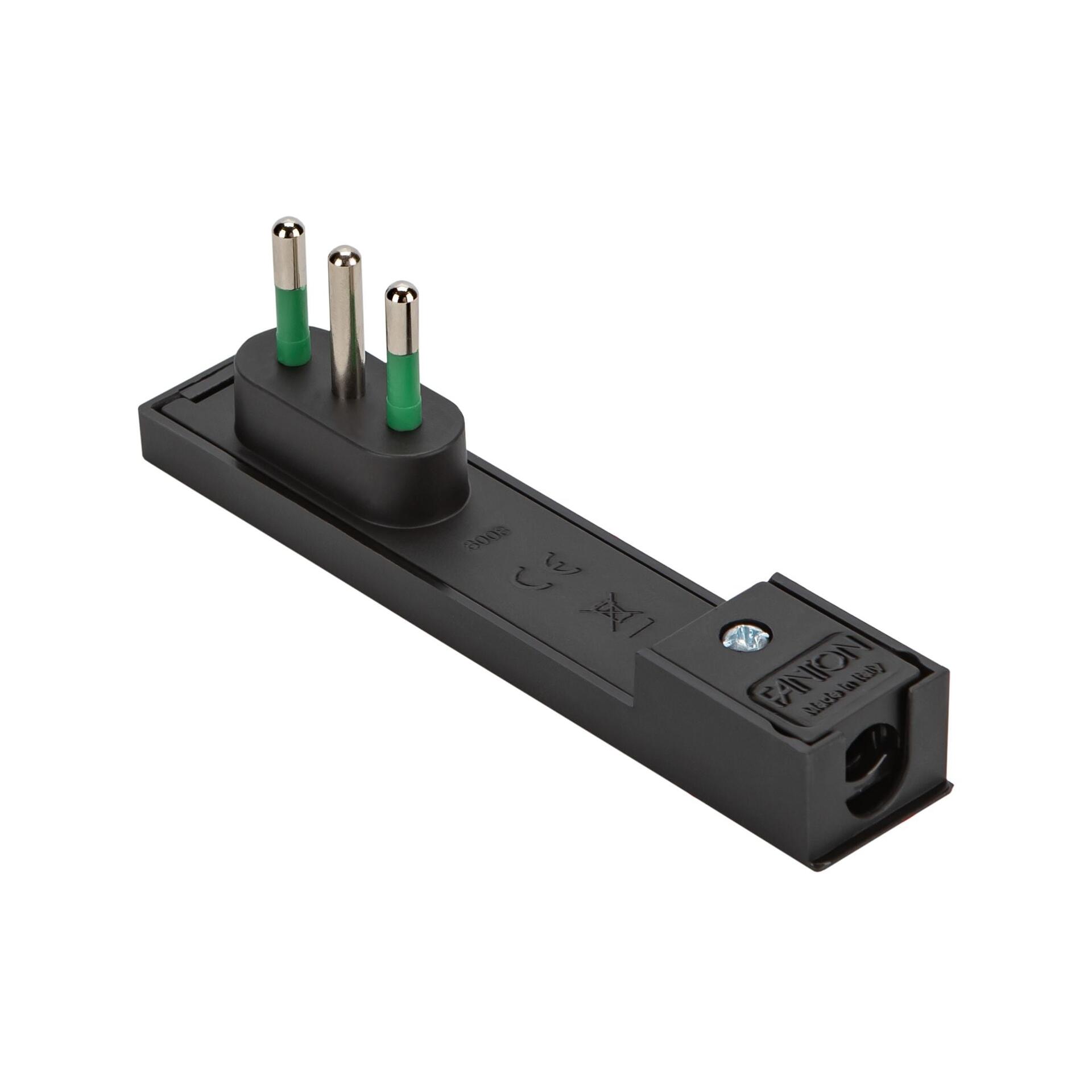 Spina Italiana 10A 2P+T Salvaspazio Super Sottile Smontabile Angolata Nero