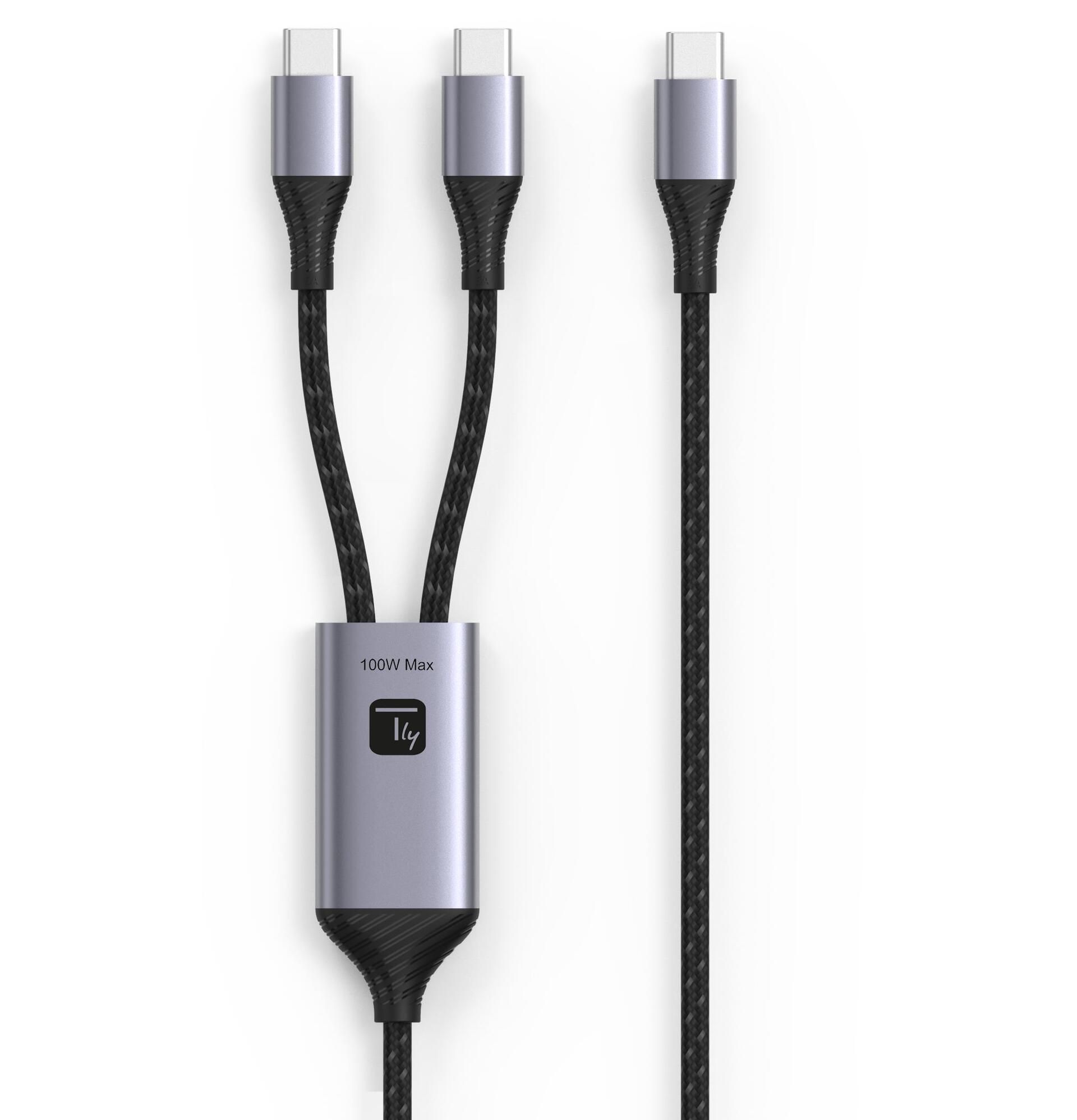 Cavo di Ricarica Sdoppiatore USB-C™ Maschio a Due USB-C™ Maschio 100W 1,5m