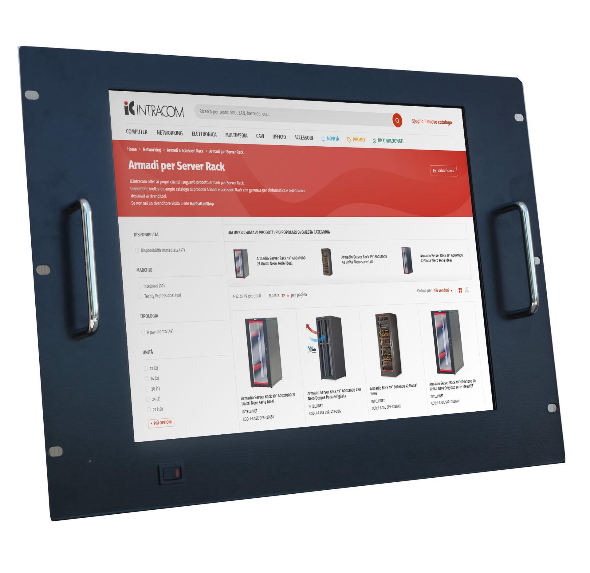 Monitor LCD 17'' per Rack 19'' 8 Unità Nero