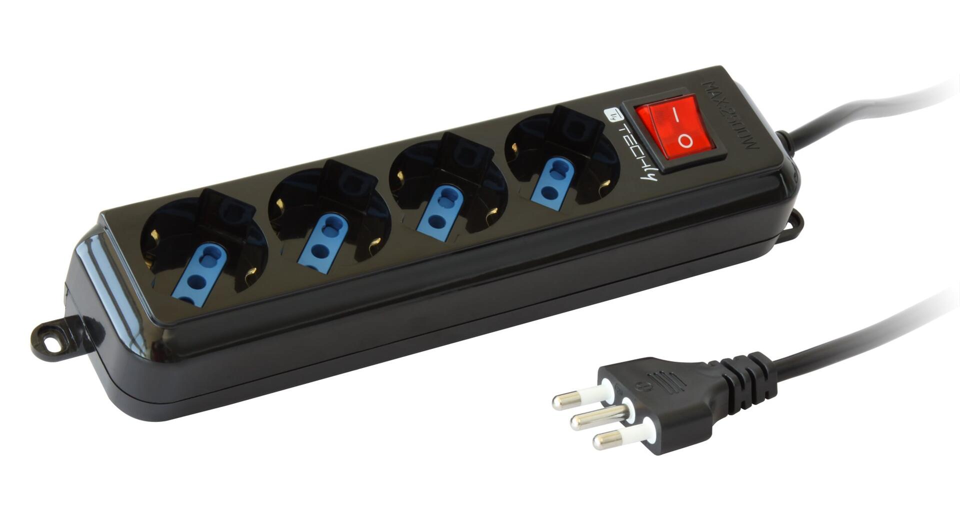 Multipresa 4 Posti Italiana Bipasso con Interruttore Nero