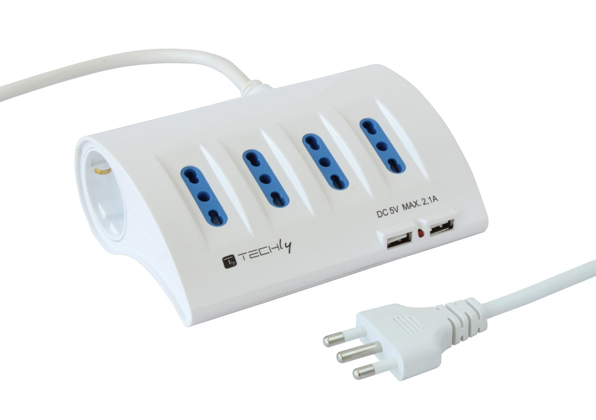Multipresa da Tavolo 4 prese Italiane Bipasso 2 Schuko e 2 USB Bianca