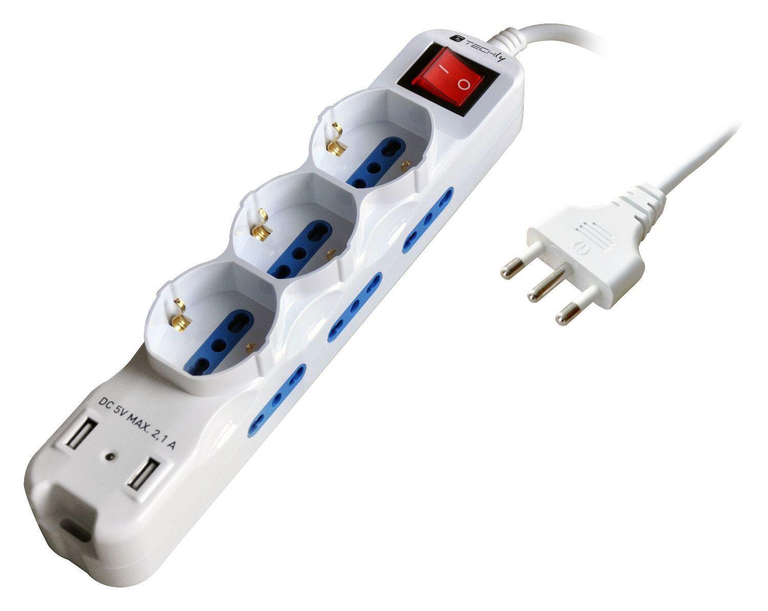 Multipresa 6 Posti Italiana Bipasso con 2 Prese USB Bianca