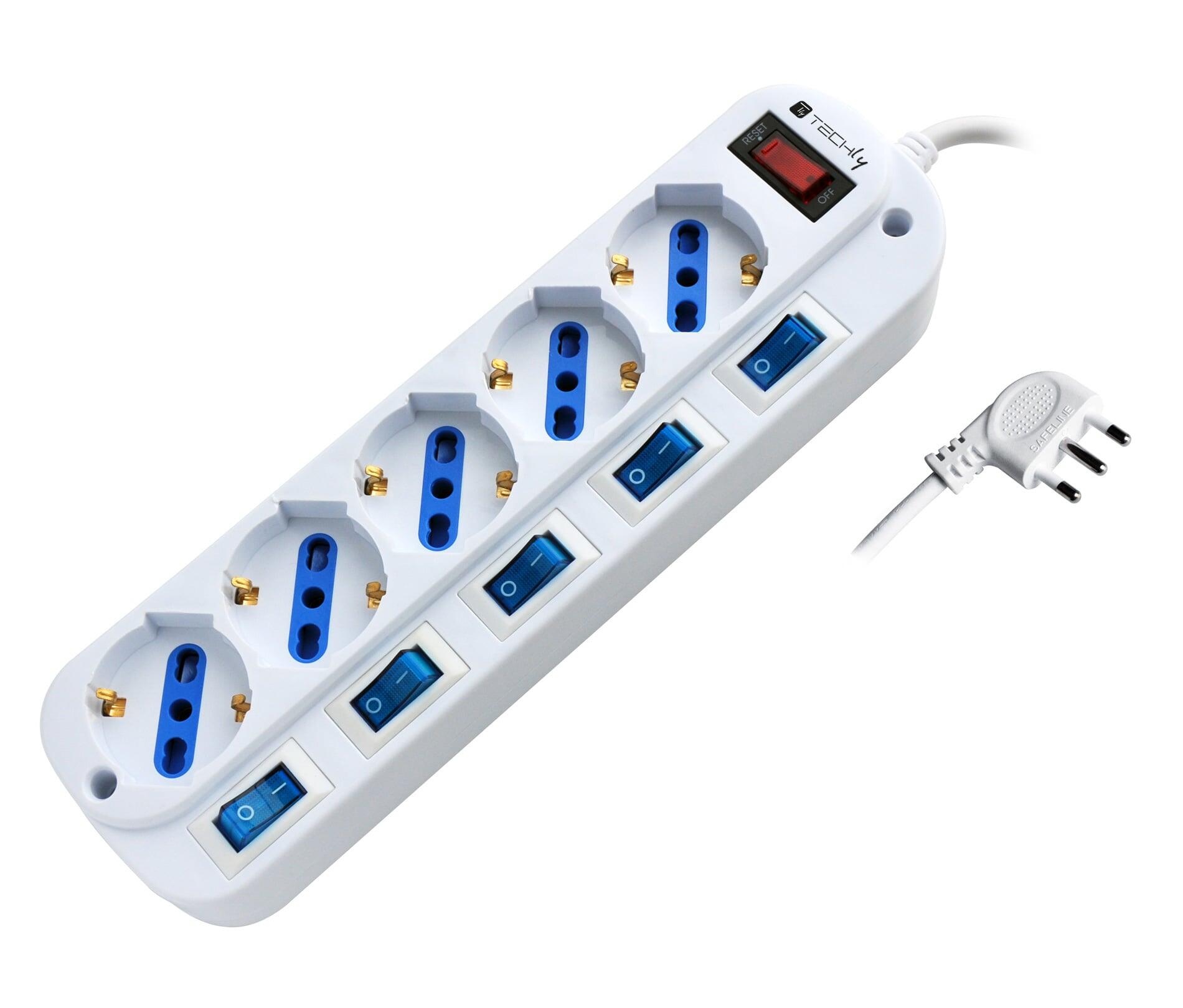 Multipresa 5 Posti Bipasso con Interruttori indipendenti e protezione da sovraccarico