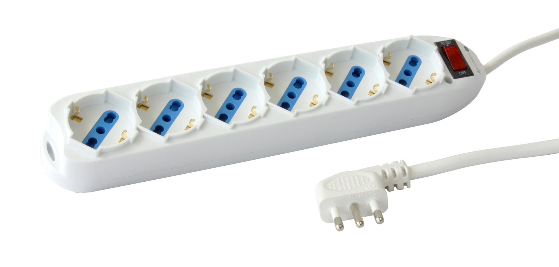 Multipresa 6 Posti Italiana Bipasso con protezione da sovraccarico Bianca