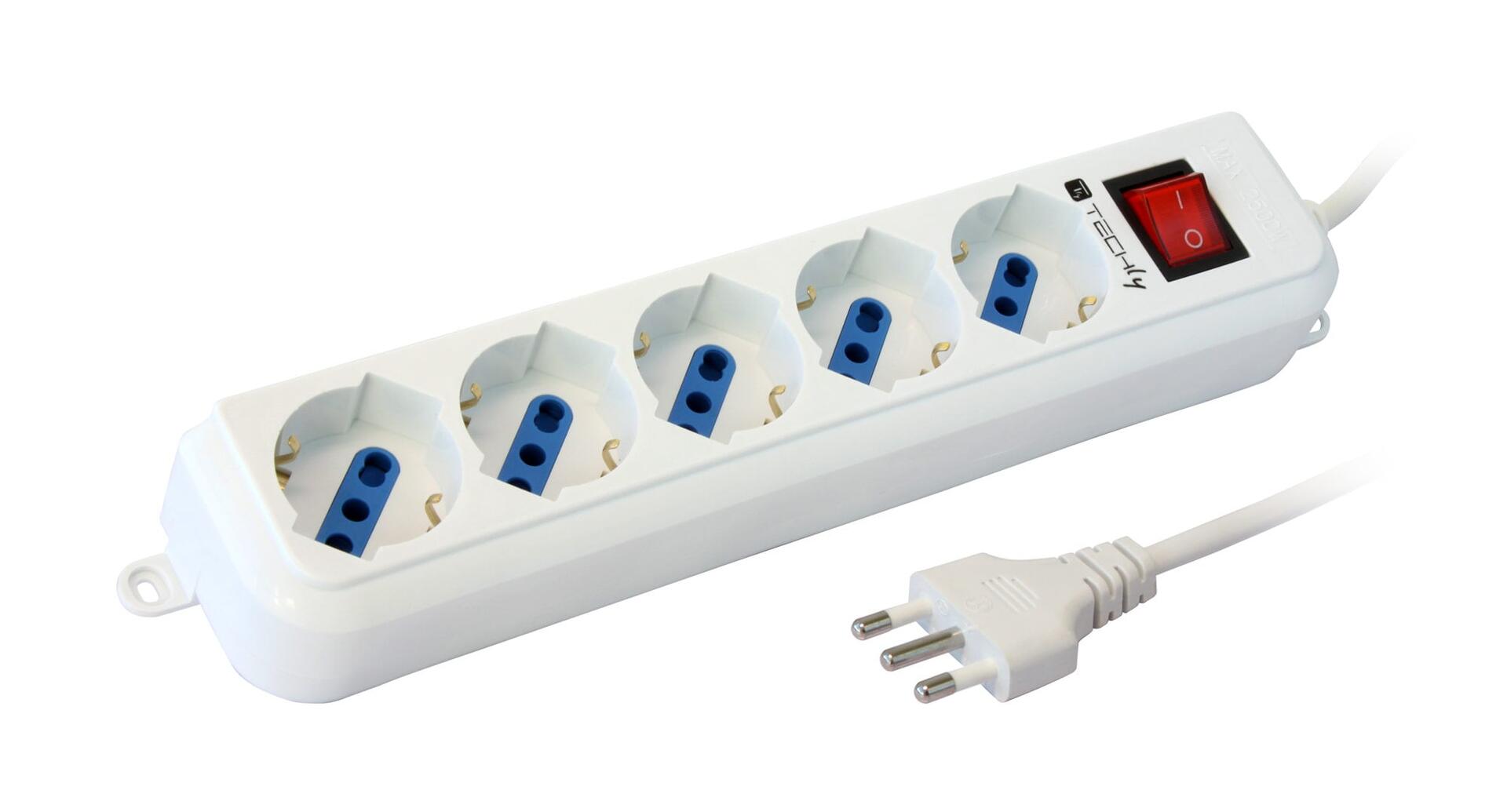 Multipresa 5 Posti Italiana Bipasso / Schuko Cavo 5m