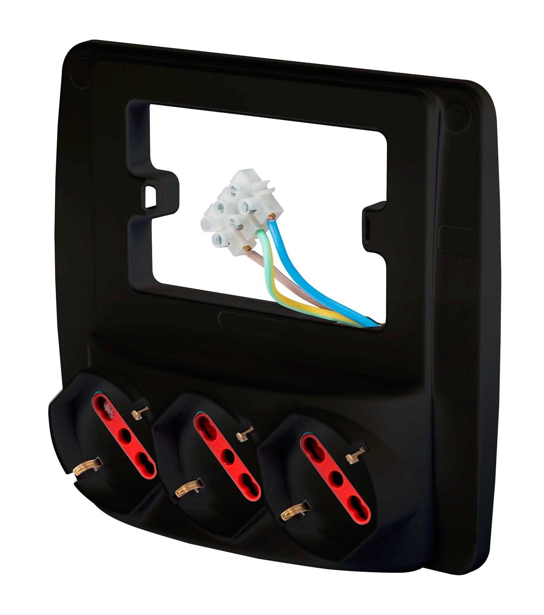 Multipresa da Parete 3 Posti Schuko Nero