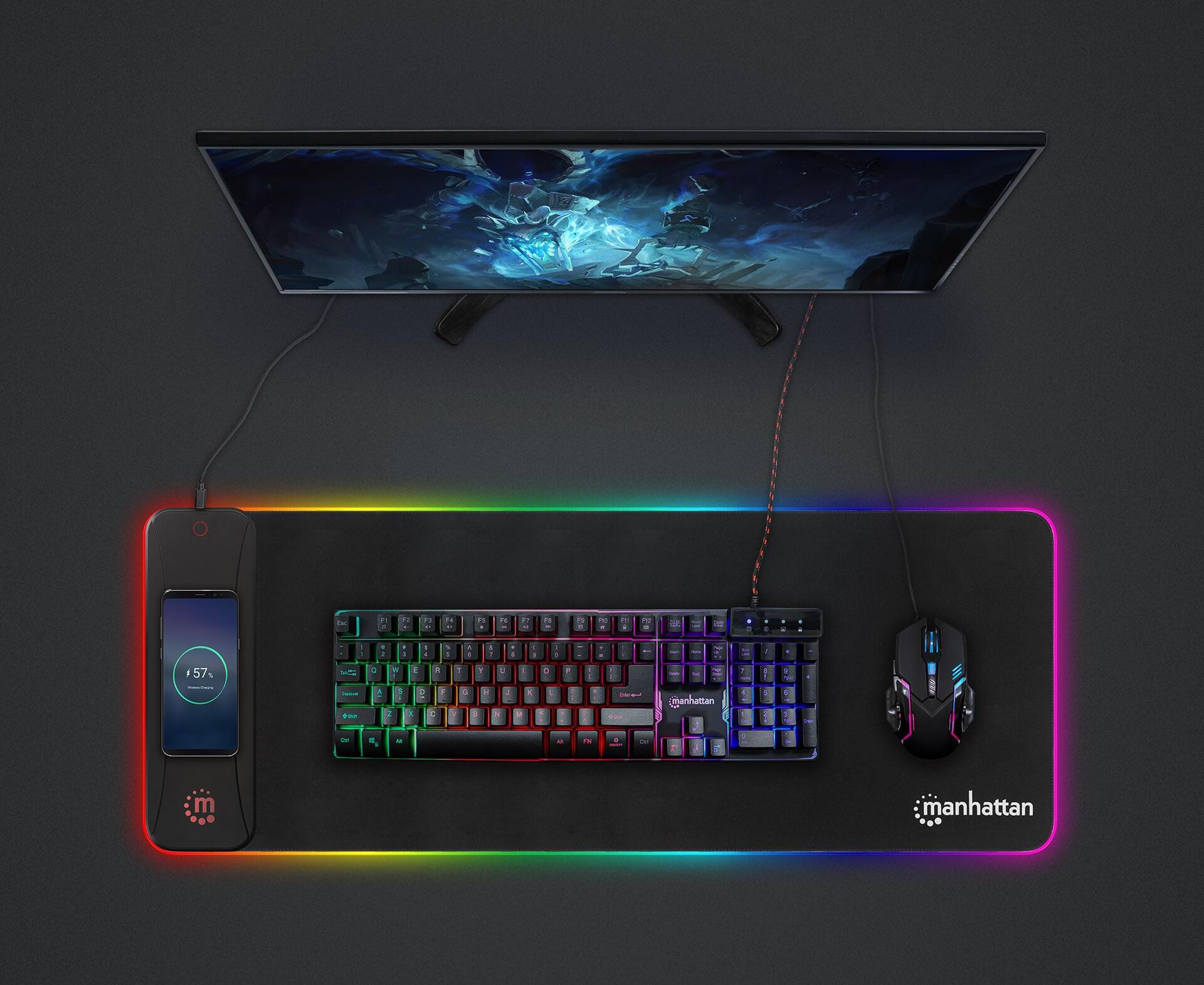 Tappetino Mouse Gaming XXL con LED RGB e Caricatore Wireless 10W