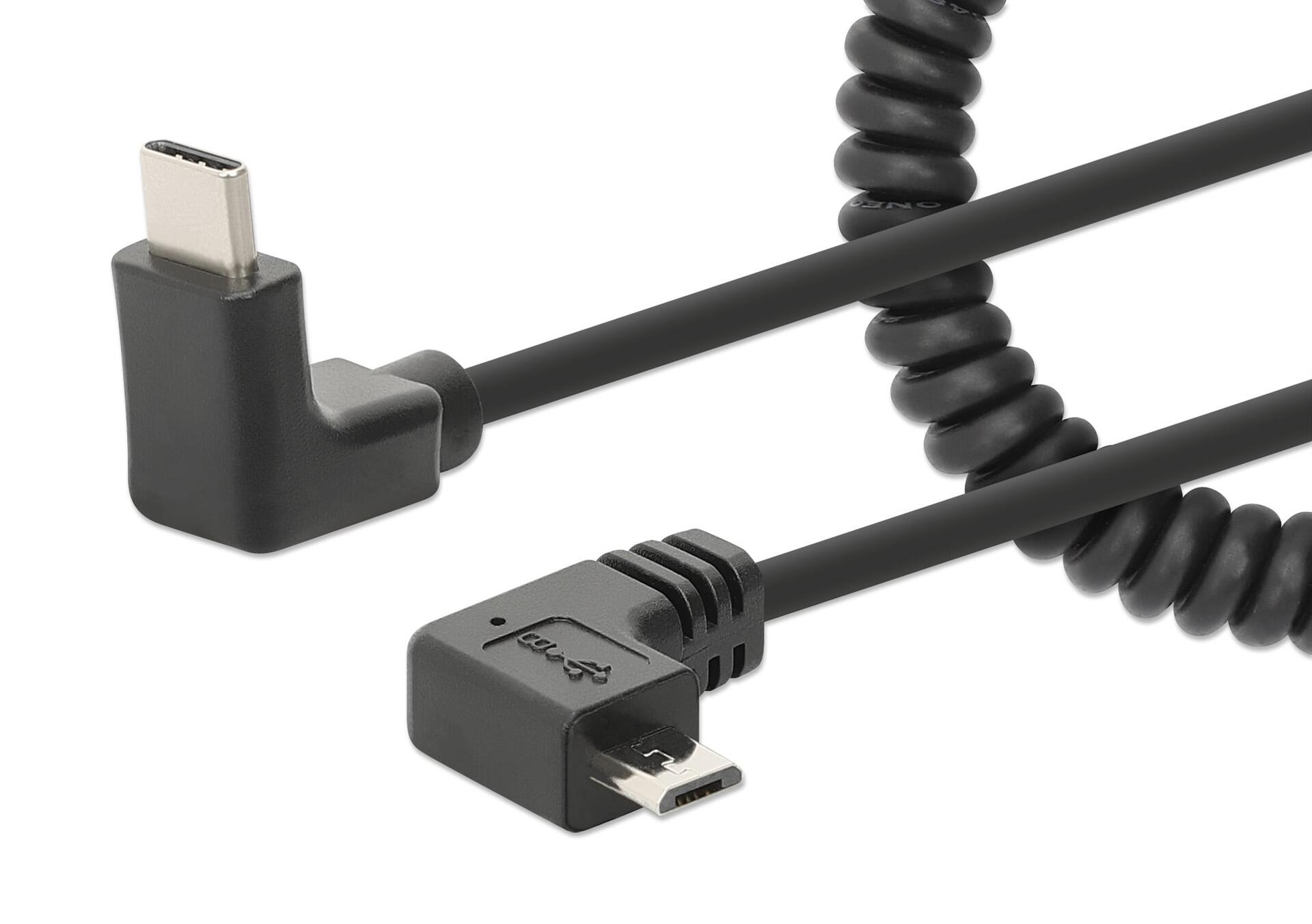 Cavo di Ricarica USB-C™ a Micro-USB 1m Spiralato Nero