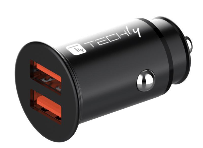 Mini Caricatore da Auto 2 Porte USB-A Ricarica veloce 36W Metallo Nero