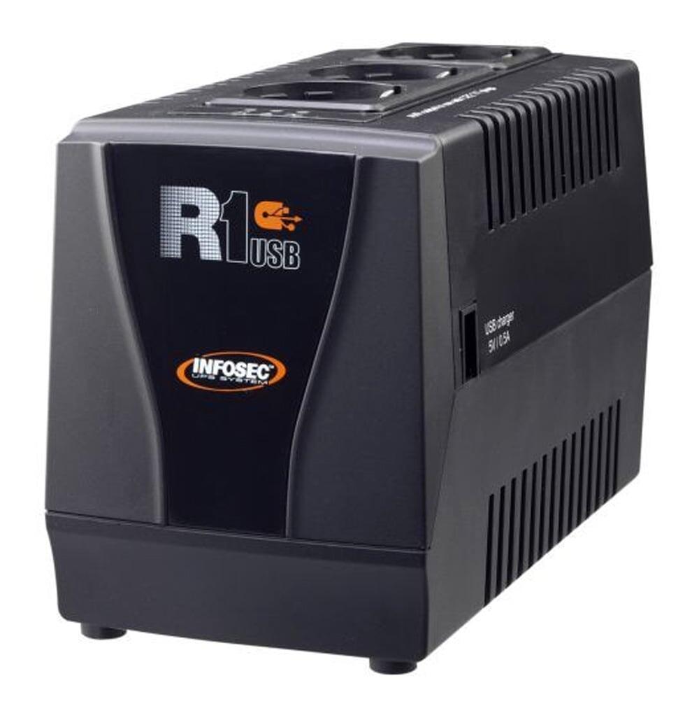 Regolatore automatico di tensione R1 USB 1000VA con 3 Prese Schuko Nero