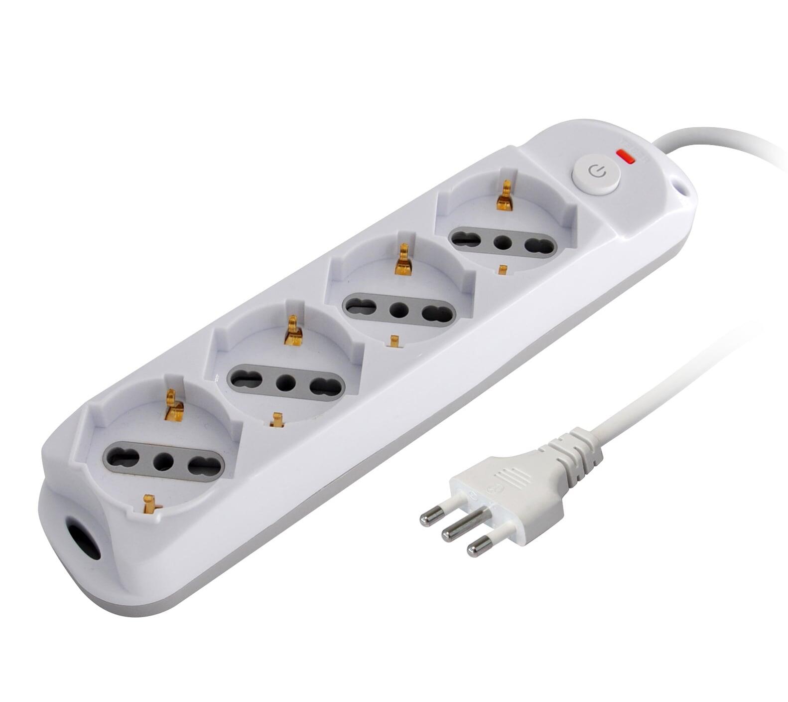 Presa Multipla a 4 Posti Italiana Bipasso/Schuko Spina 10A