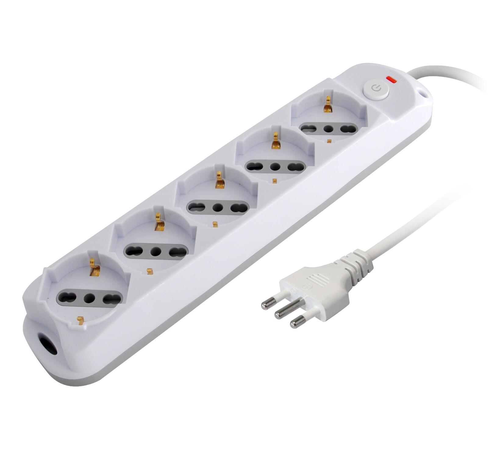 Presa Multipla a 5 Posti Italiana Bipasso/Schuko Spina 10A