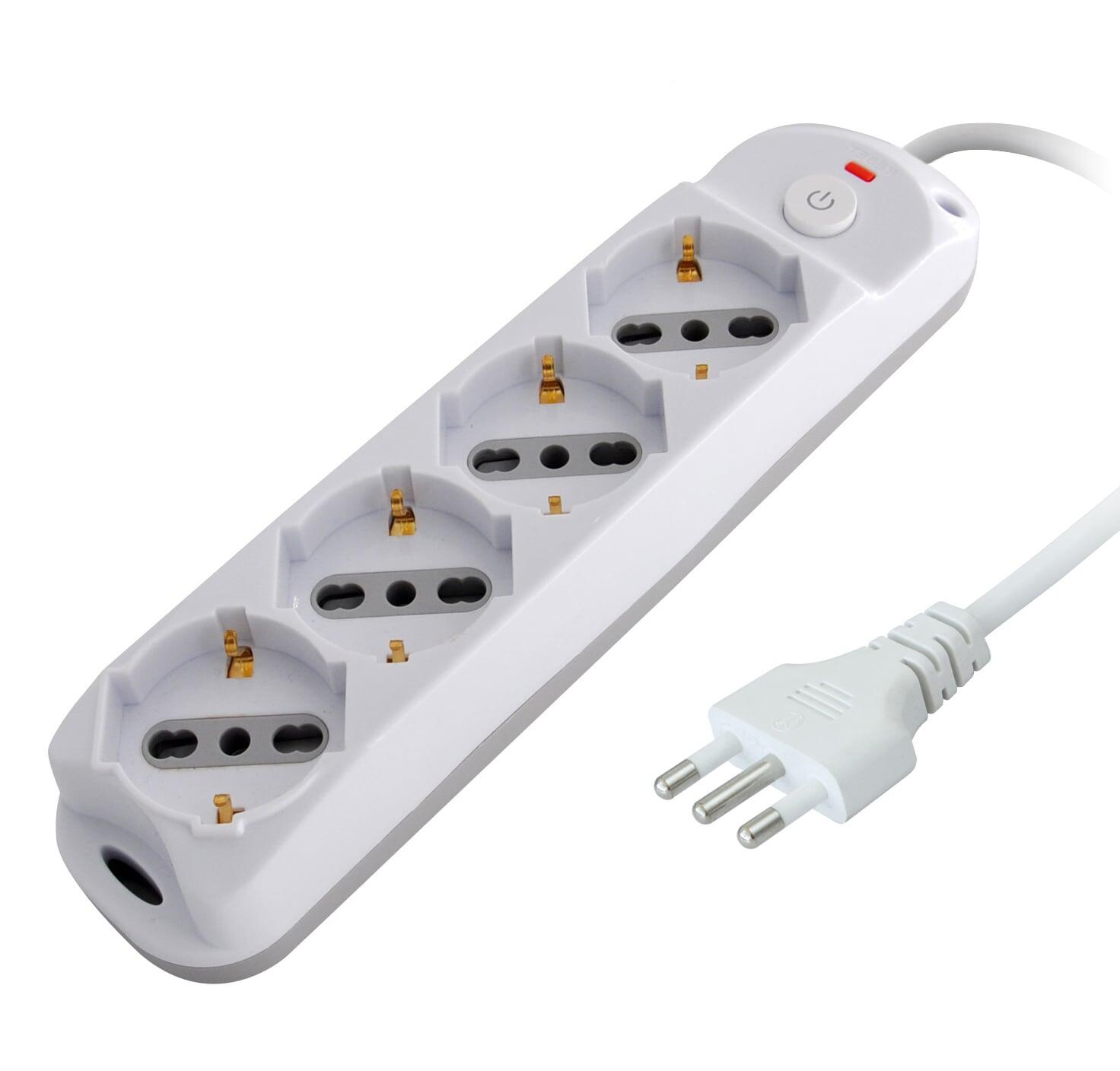 Presa Multipla a 4 Posti Italiana Bipasso/Schuko Spina 16A