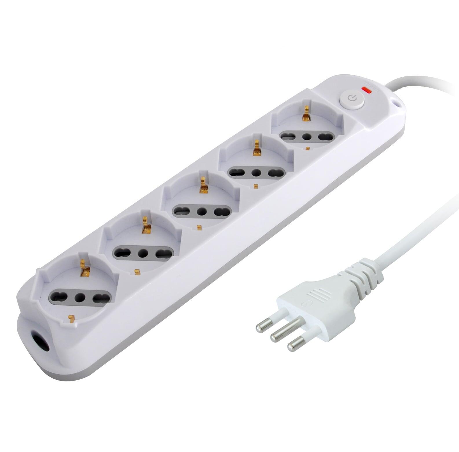 Presa Multipla a 5 Posti Italiana Bipasso/Schuko Spina 16A