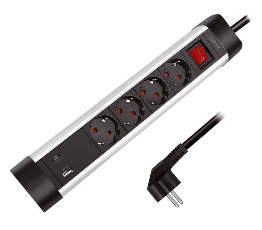 Presa Multipla a 4 vie con Presa USB-C™ PD e USB-A QC per la Ricarica Veloce