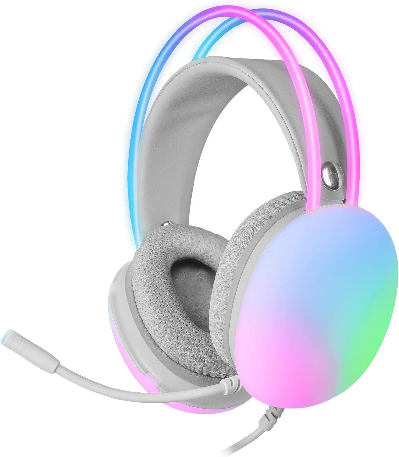 Cuffia Gaming Stereo con Microfono e Illuminazione RGB su Cuffie e Archetto Bianco FIREFLY