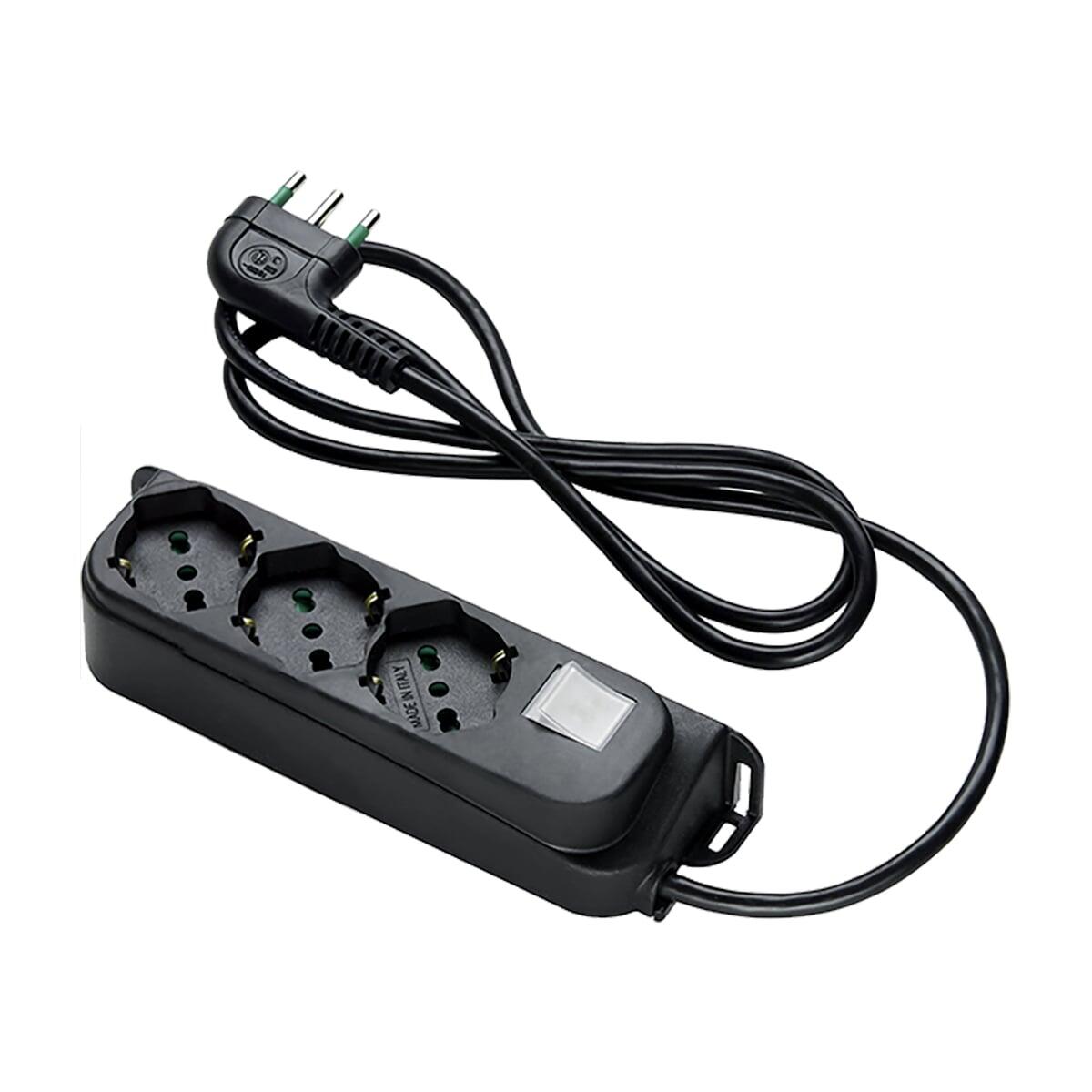 Presa Multipla a 3 Posti Italiana Bipasso con Interruttore Nero