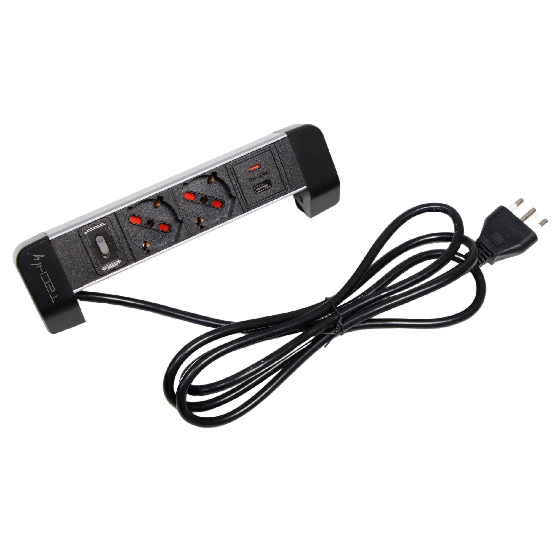 Multipresa da Tavolo 2 prese Italiane Bipasso 1 USB-C™ e 1 USB-A