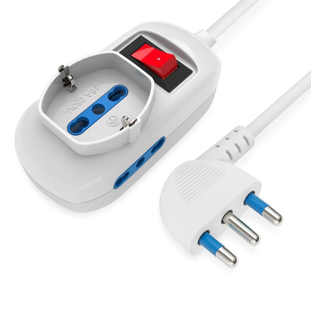 Presa Multipla a 2 Posti 10/16A Bipasso e 1 10/16A Bipasso Schuko con Interruttore