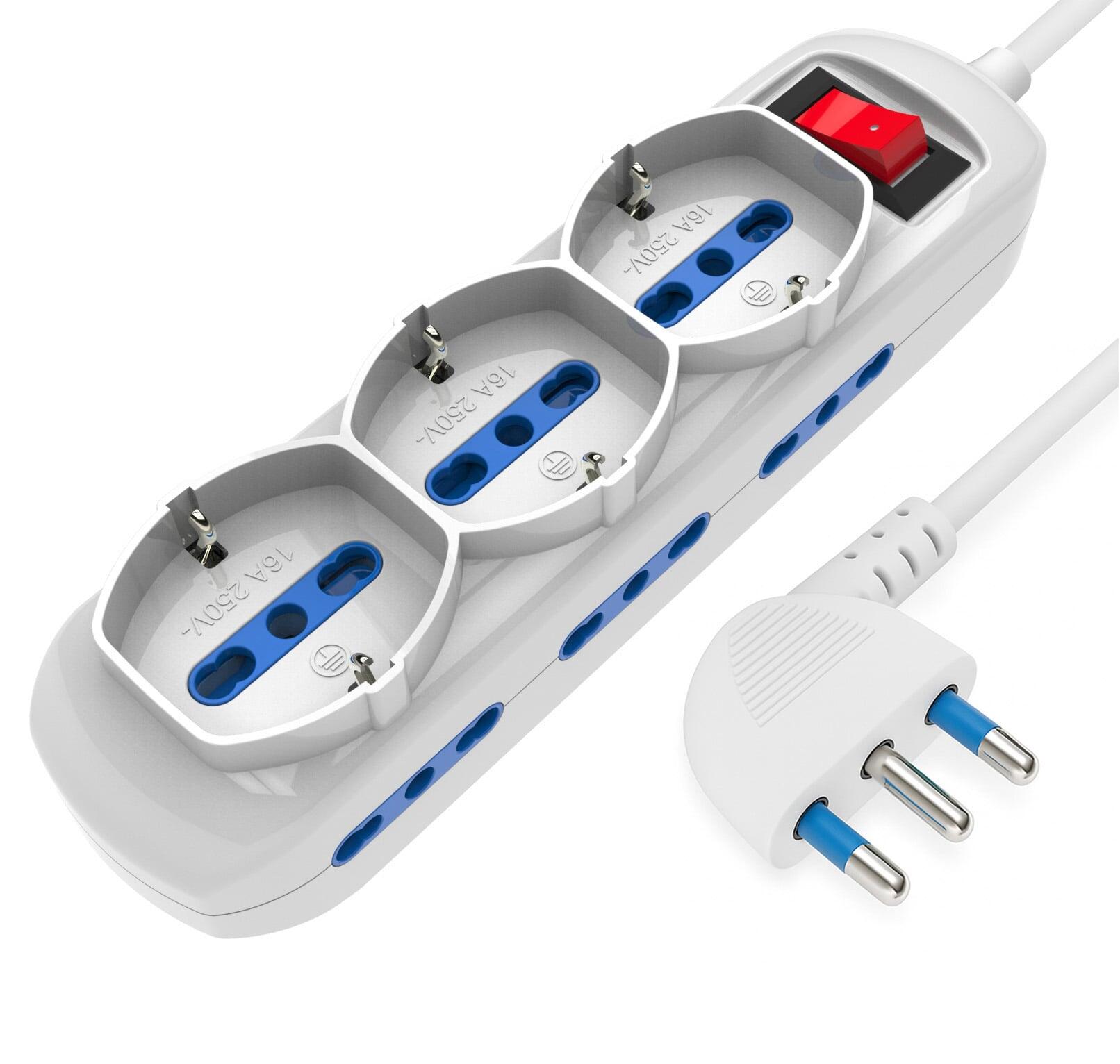 Presa Multipla a 6 Posti 10/16A Bipasso e 3 10/16A Bipasso Schuko con Interruttore