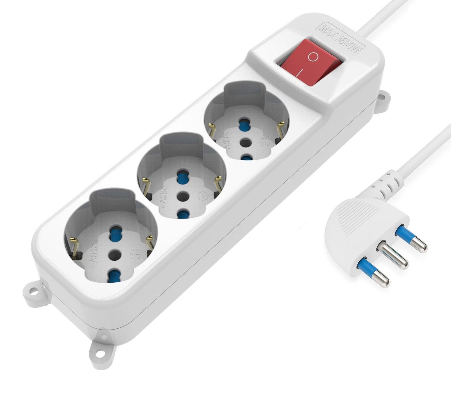 Multipresa 3 Posti Italiana Bipasso / Schuko con spina 16A angolata