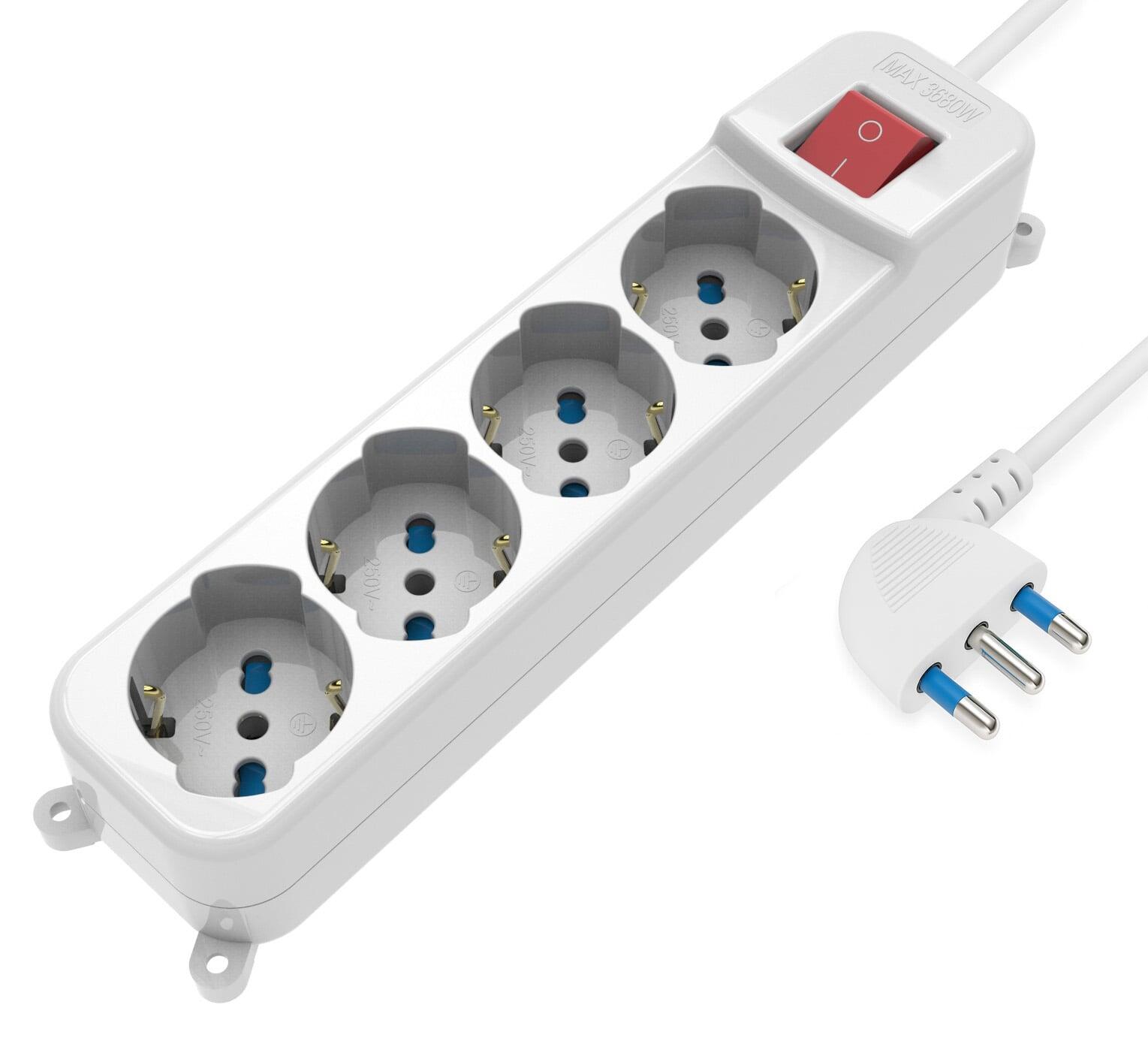 Multipresa 4 Posti Italiana Bipasso / Schuko con spina 16A angolata