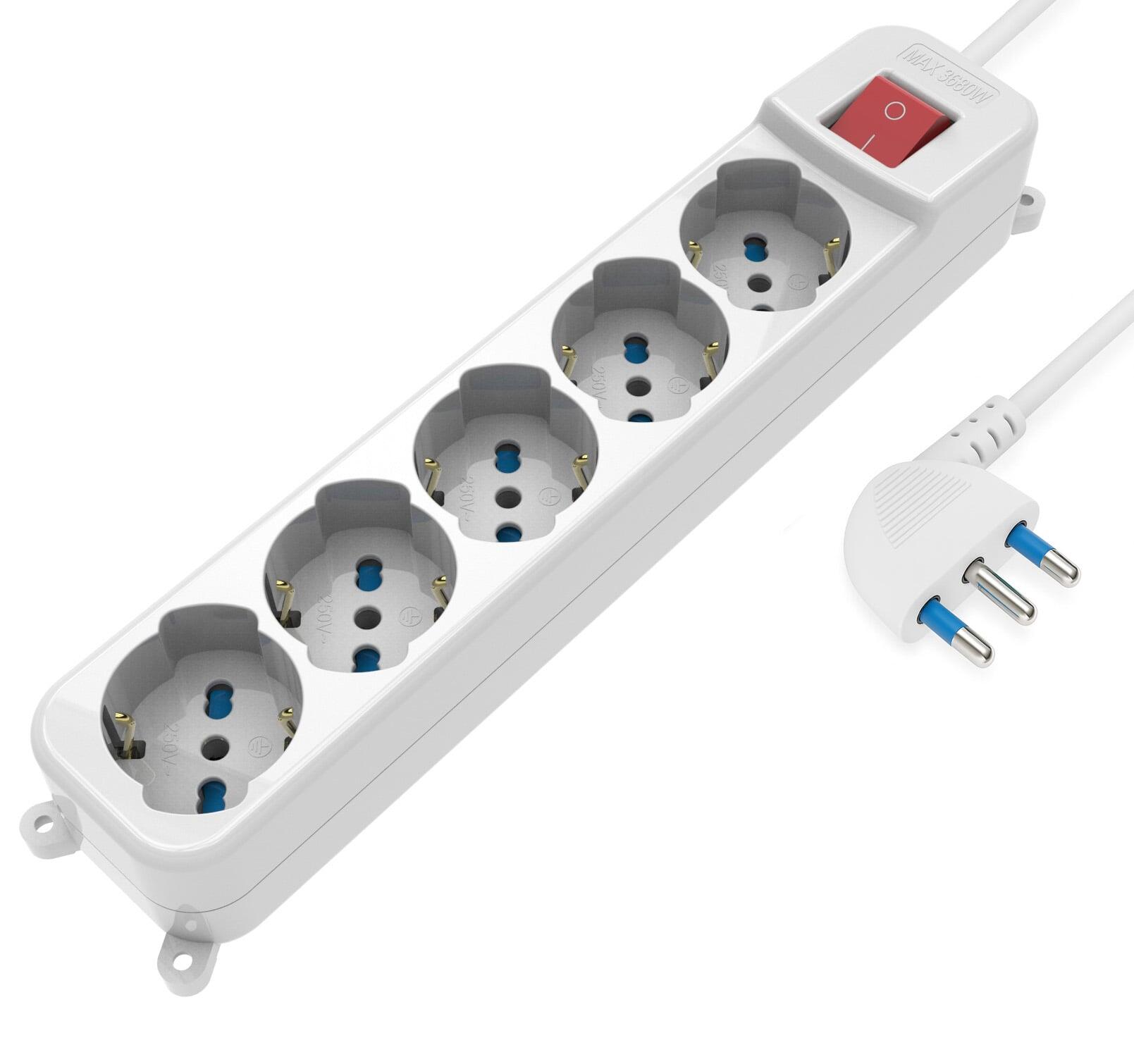 Multipresa 5 Posti Italiana Bipasso / Schuko con spina 16A angolata