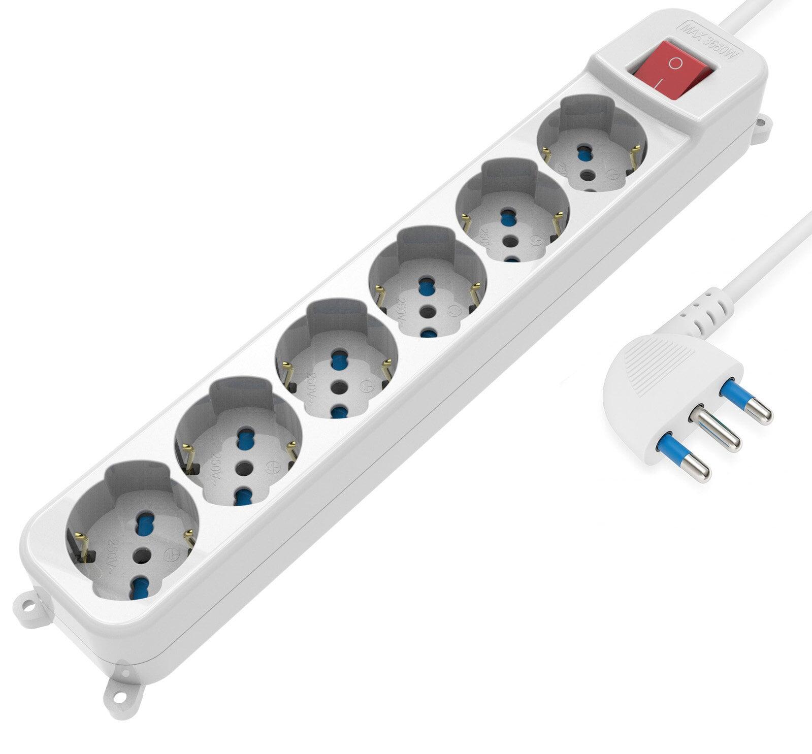 Multipresa 6 Posti Italiana Bipasso / Schuko con spina 16A angolata