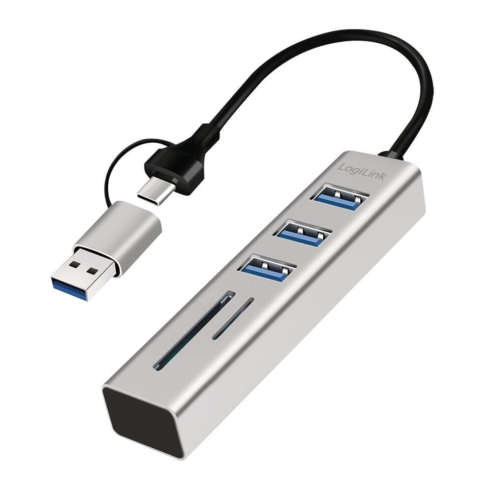 Hub USB 3.2 3 porte USB-A, 2  SD/microSD Alluminio Silver