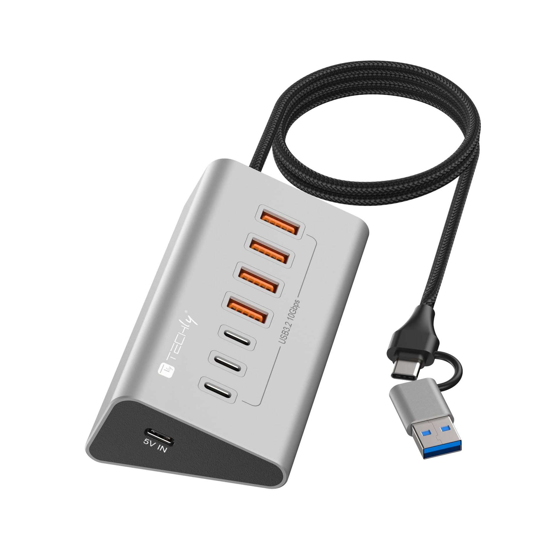 Hub USB 3.2 Gen2 a 4 porte USB-A, 3p USB-C™ in Metallo