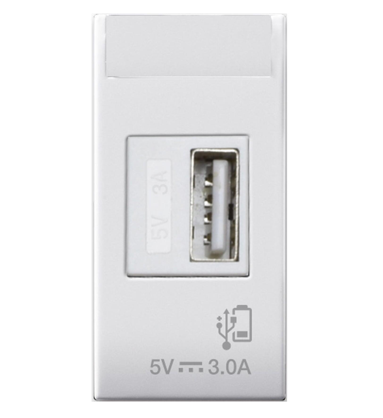 Domus S44 Caricatore USB-A 3A 240V 1 Modulo Bianco Lucido, 441082USB3A