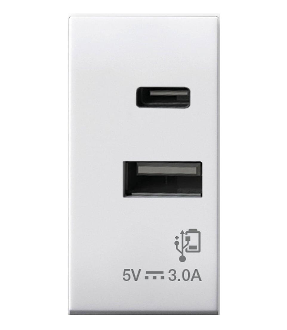 Domus S44 Caricatore USB-A e USB-C™ 3A 230V Bianco Lucido, 441082USBAC
