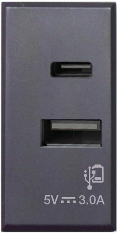 Tekla S44 Caricatore USB-A e USB-C™ 3A 230V Grigio Opaco, 445082USBAC