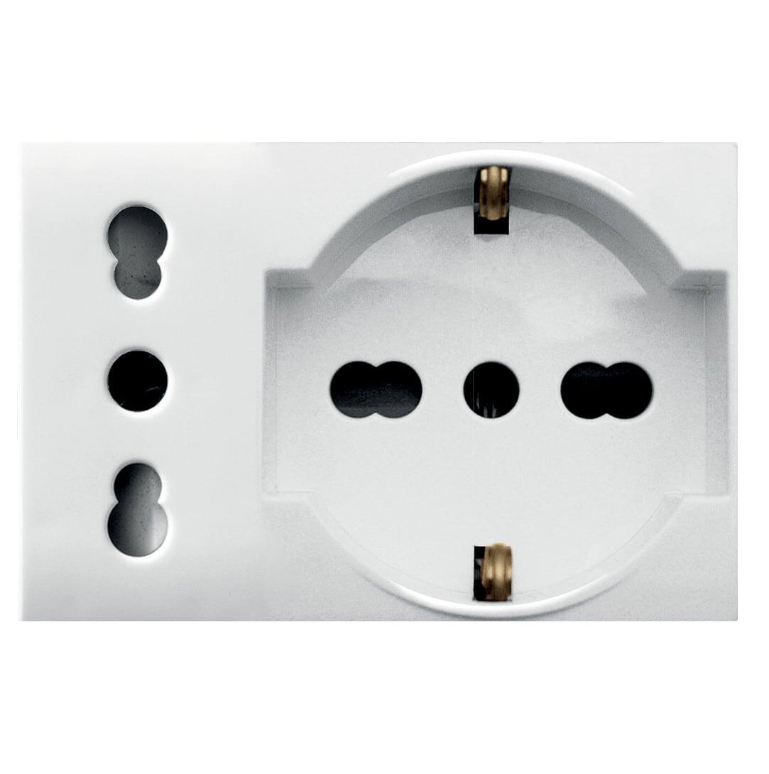 WHITEK S44 Presa Schuko Presa Italiana 2P+T 10/16A 250V 3 Moduli Bianco Opaco, 44609015MB