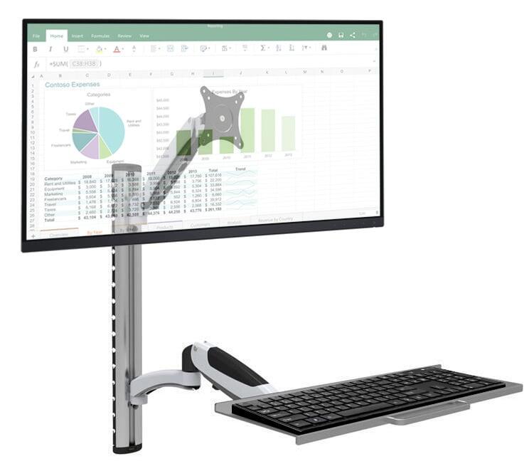 Postazione di lavoro a parete con supporto monitor e ripiano tastiera estensibile