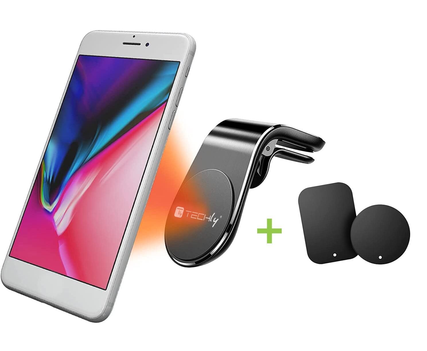 Supporto Magnetico da Auto per Smartphone con Due Placche Metalliche Universali