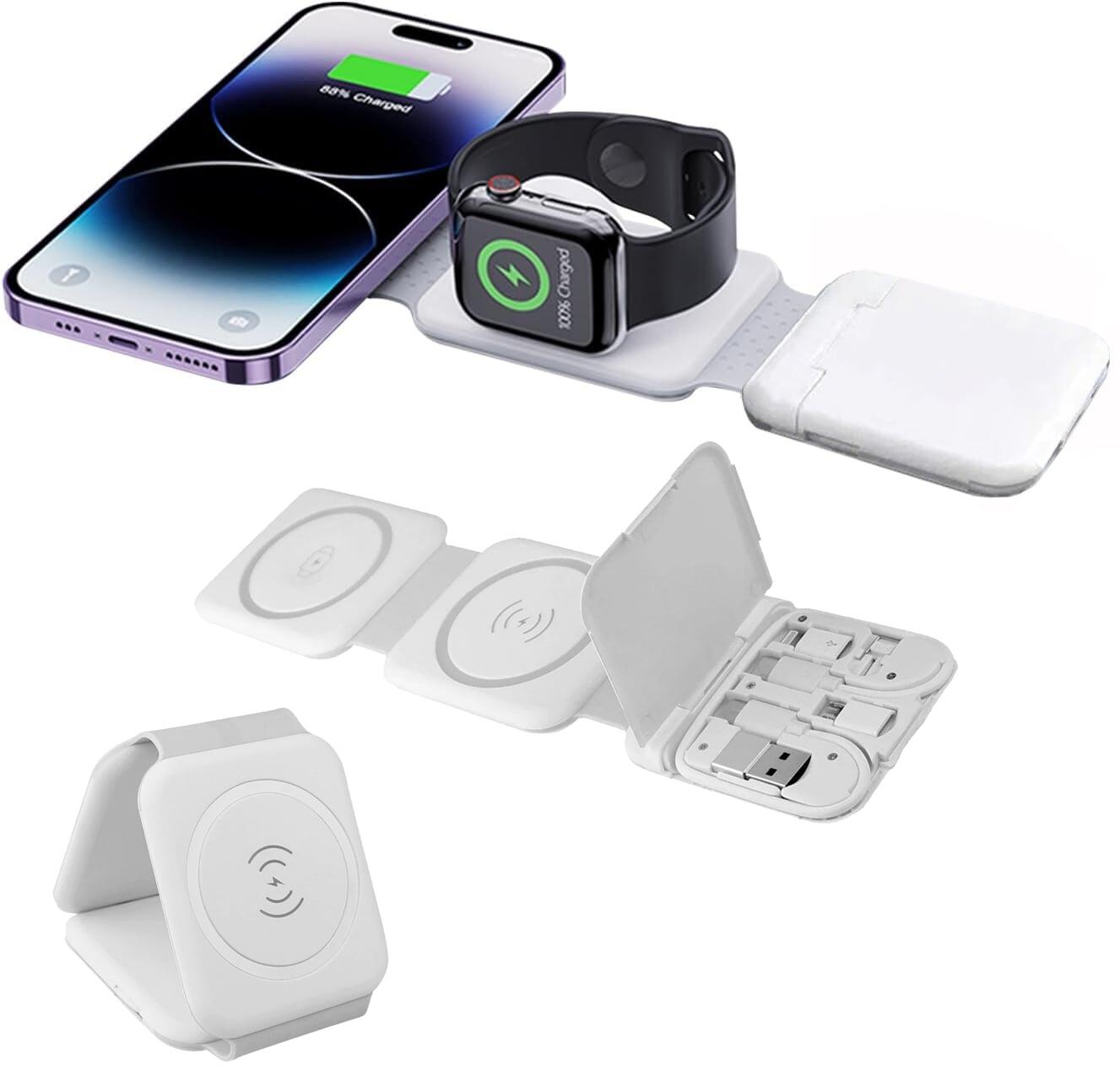 Stazione di Ricarica Wireless Qi Magnetica Pieghevole per Smartphone e Smartwatch