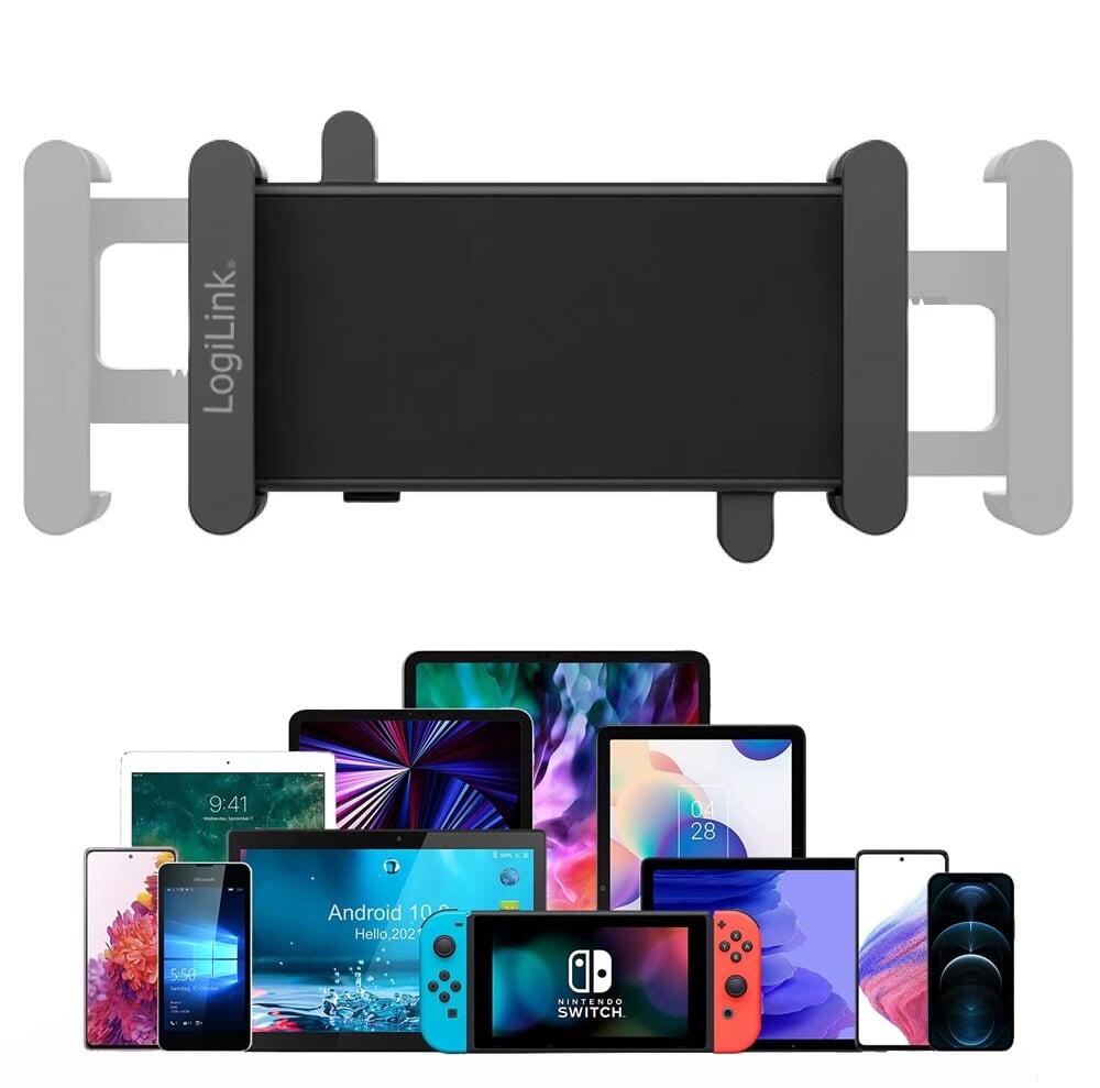 Supporto a Pinza VESA 75x75 per Smartphone e Tablet 4,7''-15'' 1kg max. Nero